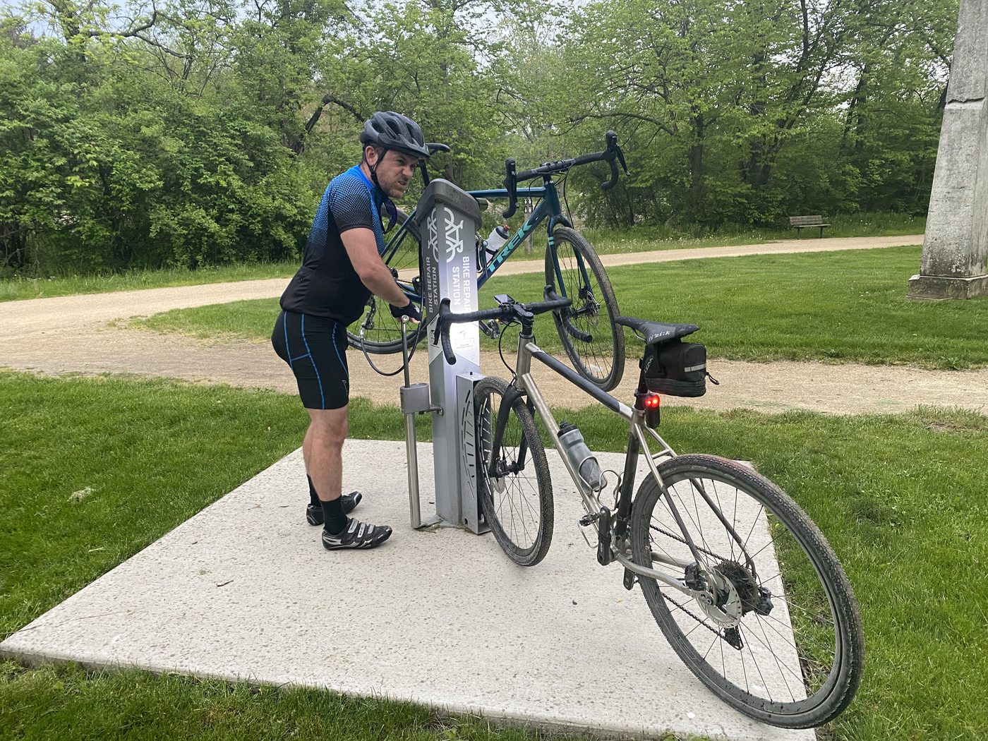Pumping air at the bike station